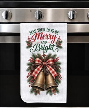 Christmas Bells Kitchen Towel Merry & Bright Farmhouse Holiday Decor